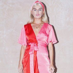 Never Fully Dressed Pink & Red Mini Wrap Dress